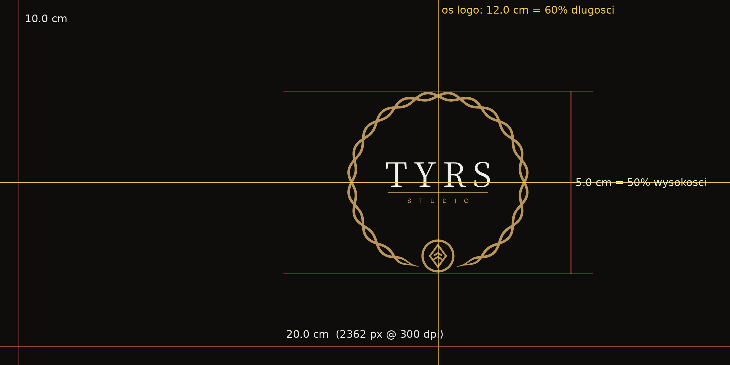 Obwoluta Tyrs Studio — wytyczne z wymiarami